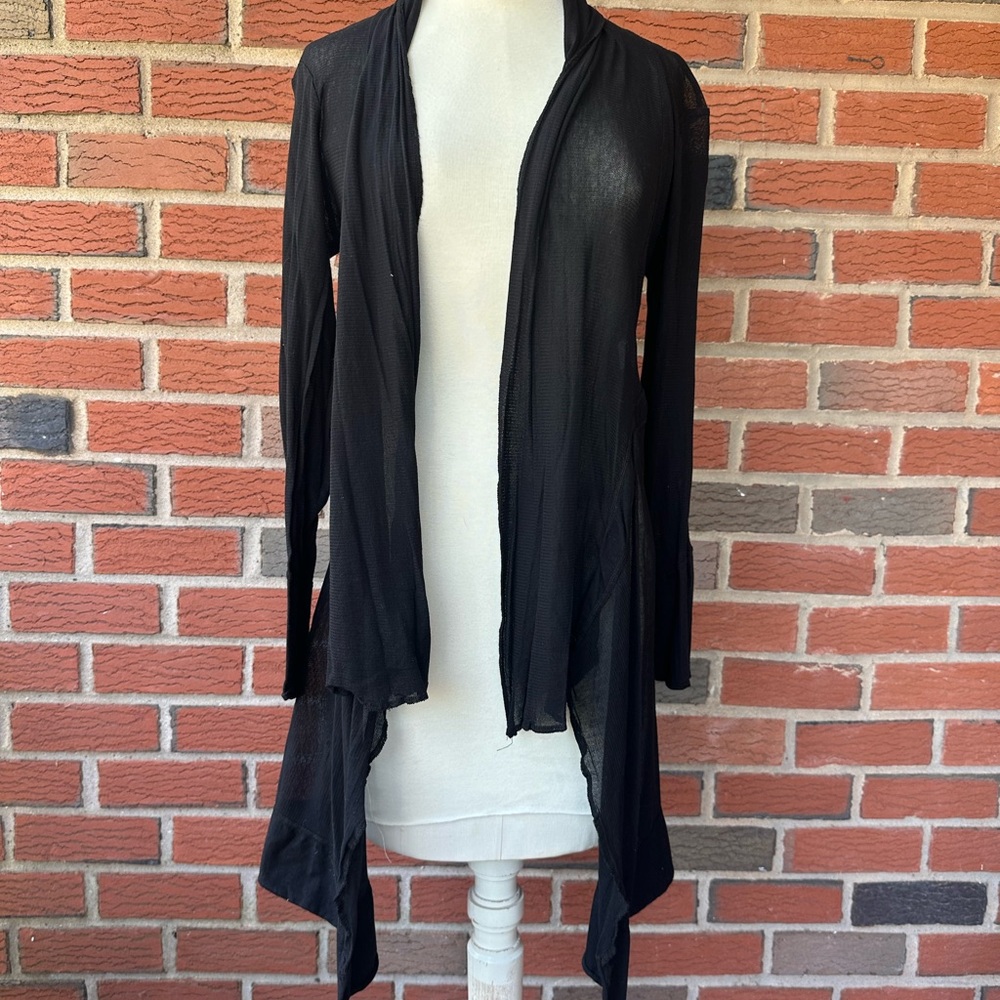 Cut Loose Sheer Black Draped Open Front Long Sleeve Cardigan Sweater